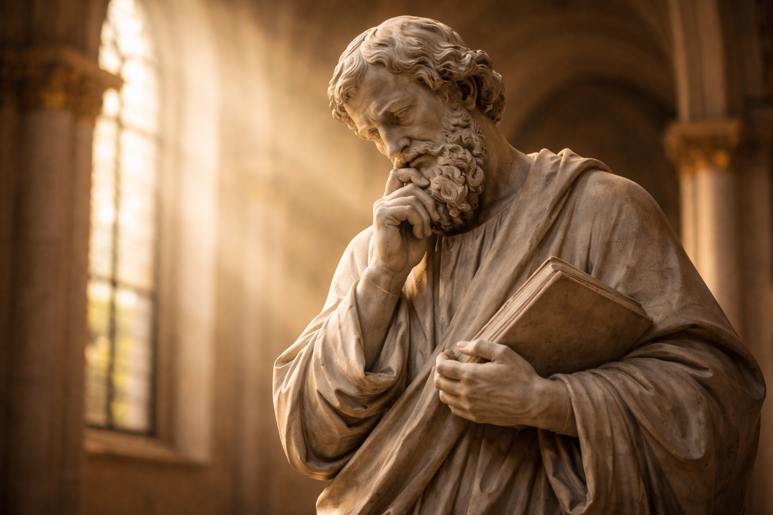 statue d'un penseur dans une lumière douce