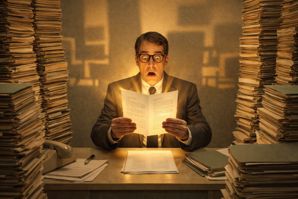 Bureaucrate d'administration publique horrifié et déstabilisé par la lecture d'un unique courrier administratif de particulier parfaitement structuré et argumenté.