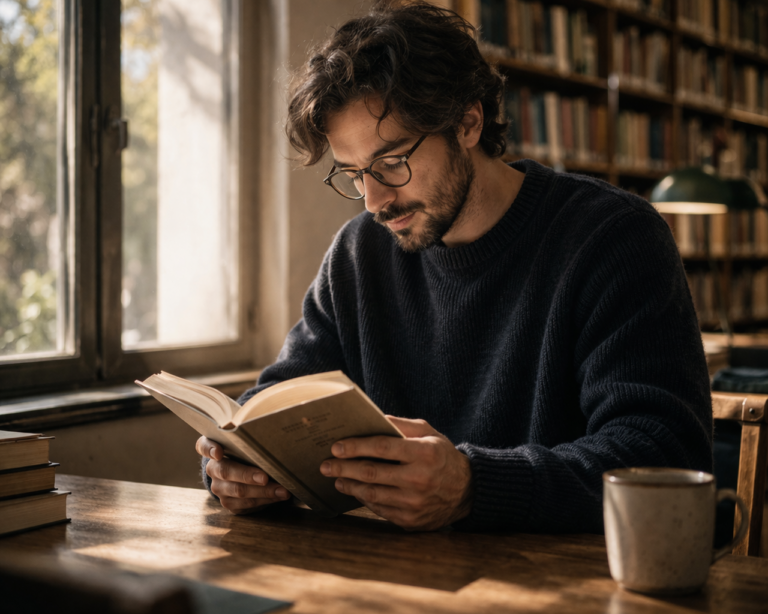 Personne lisant un livre dans une bibliothèque silencieuse. goût de la lecture.