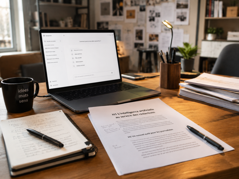 Rédacteur humain utilisant l’intelligence artificielle pour structurer un article de blog