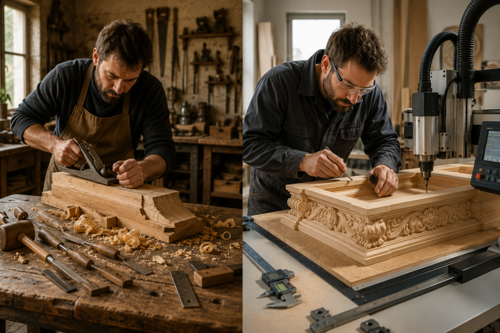 Comparaison entre outils traditionnels et modernes pour illustrer la rédaction humaine assistée par IA